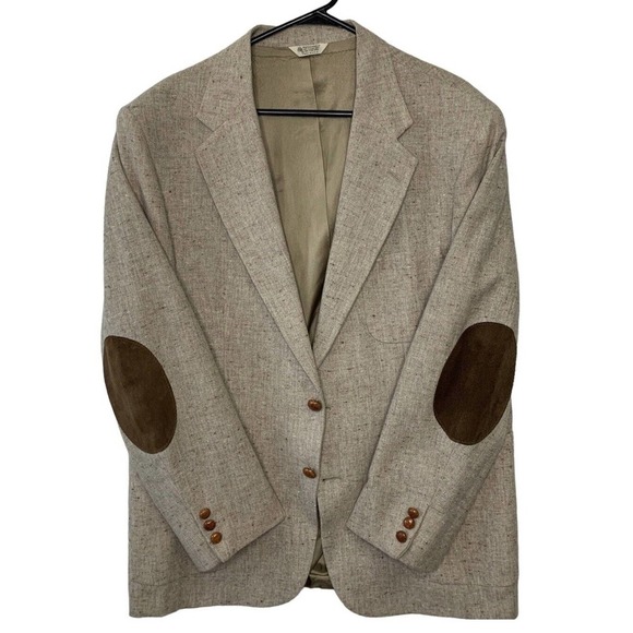 Charles Klein Other - VTG Charles Klein Oatmeal Tweed Leather Elbow Patch Sport Coat Mens Size 44R